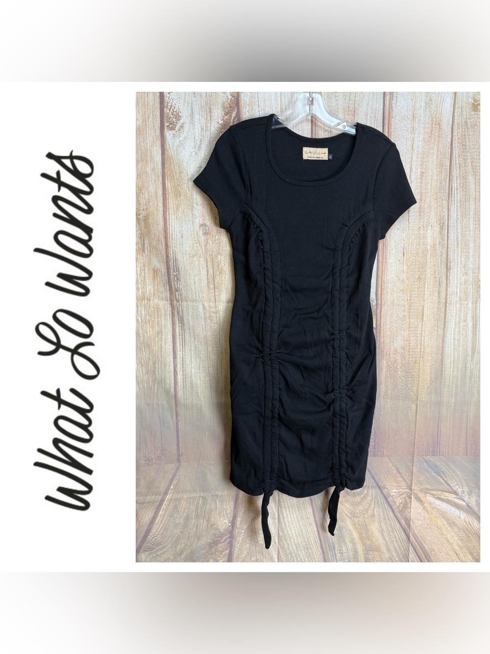 NIB What Lo Wants Black Ruched Short Sleeve Dress Size XLarge